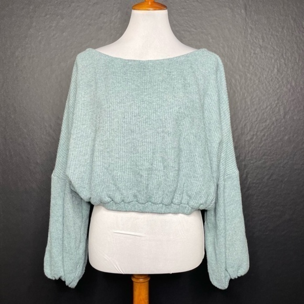 A Beautiful Soul knit balloon sleeve cropped sweater teal blue size A (1X)